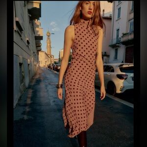 Zara Burgundy Polka Dot Maxi Dress